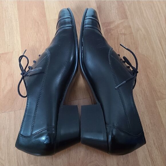 Basini Black Leather Oxford Shoes with Cuban Heel – Size 7.5 - Picture 4 of 10